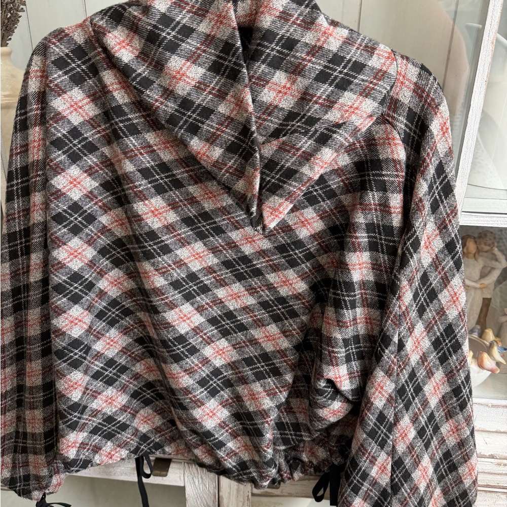 bryn Walker Plaid Cowl Neck Sweater - Black and Red